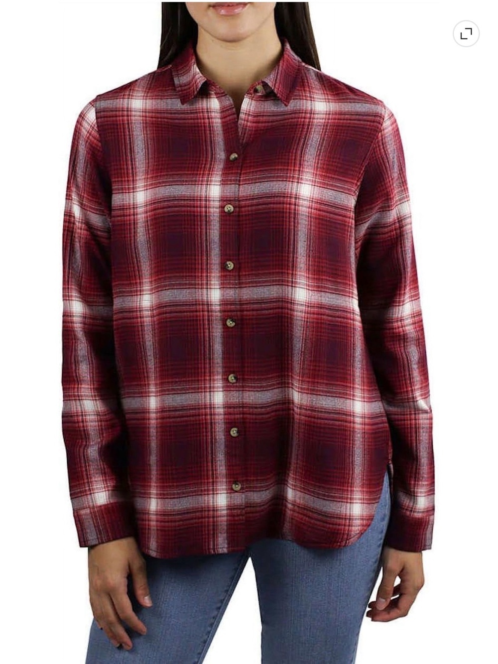 Jachs Girlfriend women's red and burgundy plaid flannel button-up shirt Size M
